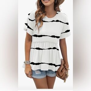 NWT TASAMO Women's Loose Ruffle Hem Short Sleeve High Low Blouse Top